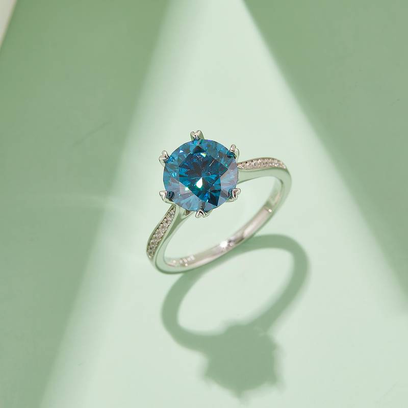 时来运转S925银镀白金MoissaniteWomen's Ring3.0ctD级